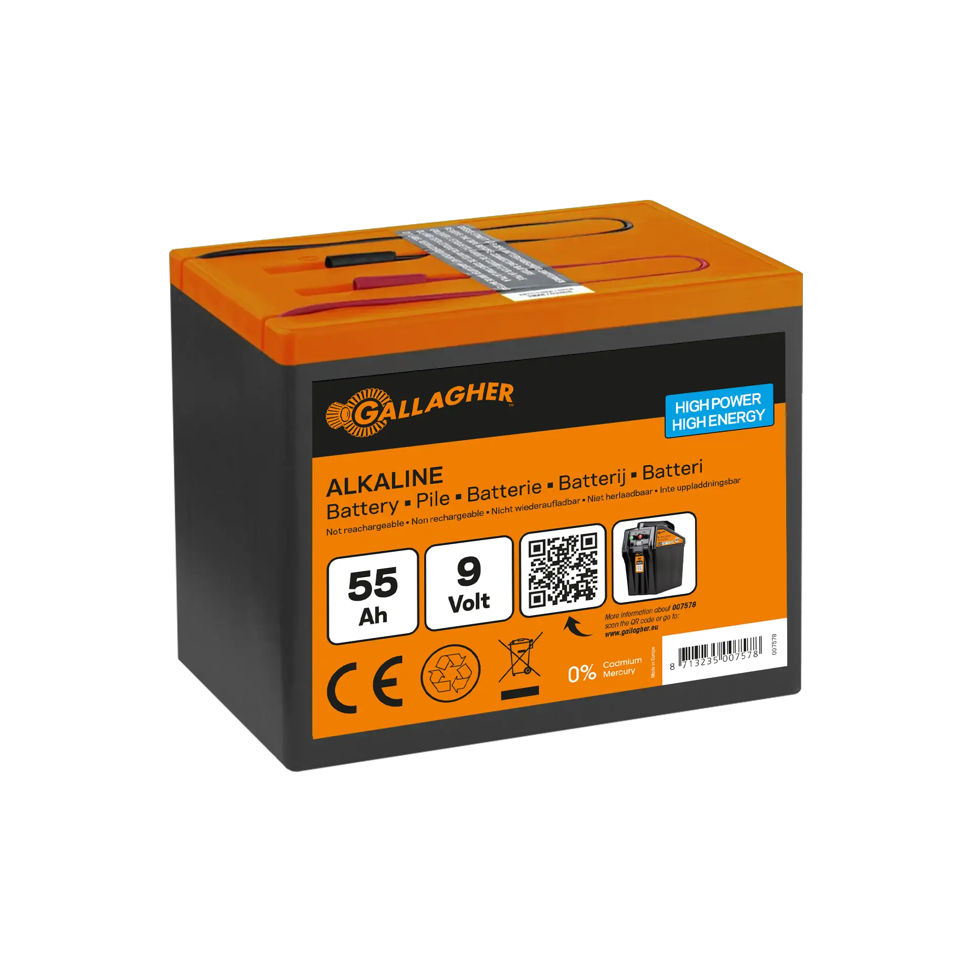 Powerpack alkalinebatterij 9V/55Ah - 160x110x115mm