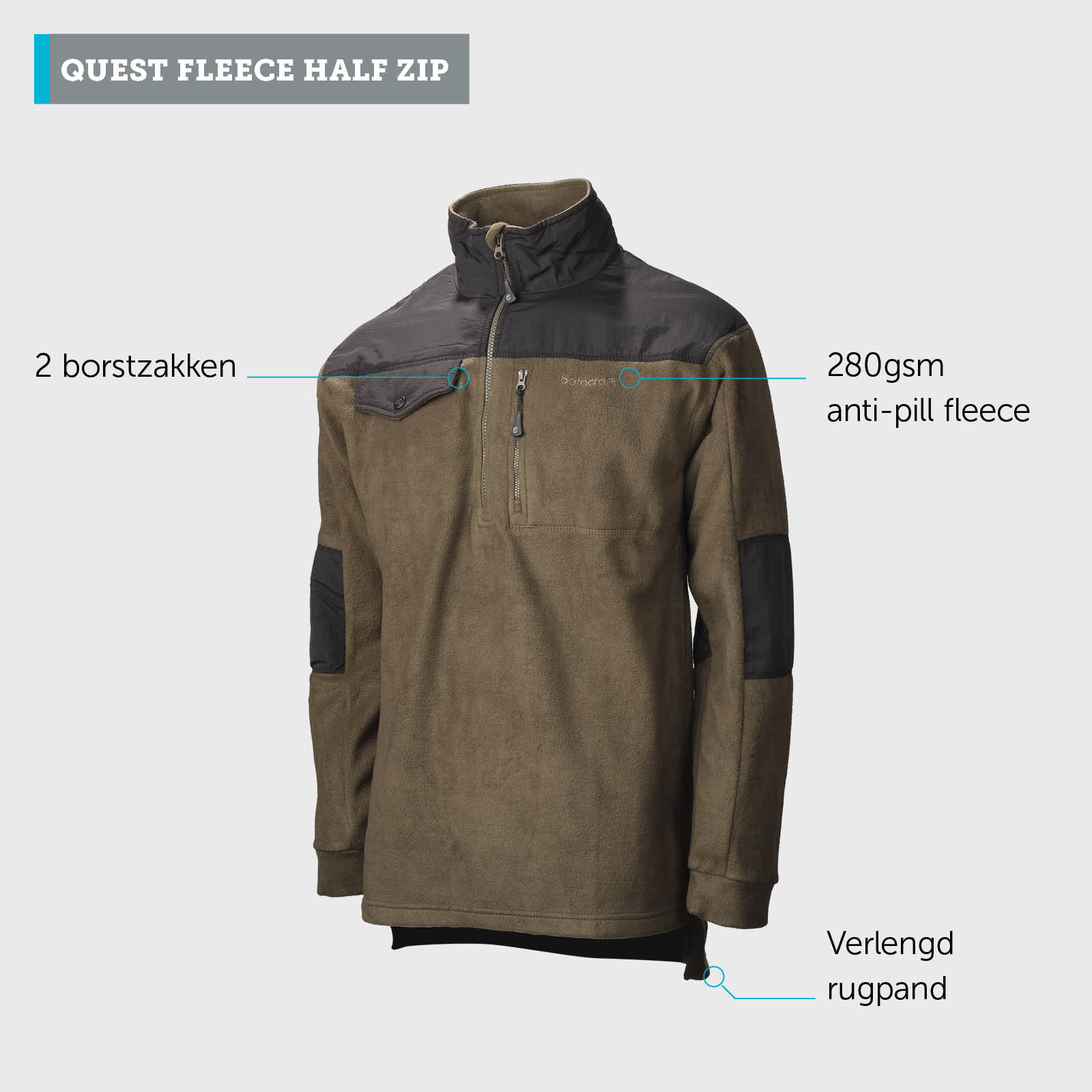 Quest 1/2 Zip Top - Olijfgroen, 2XL (2)